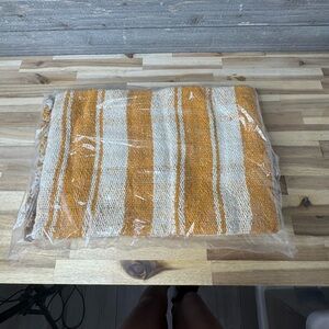 Striped Gold and Cream Woven Blanket